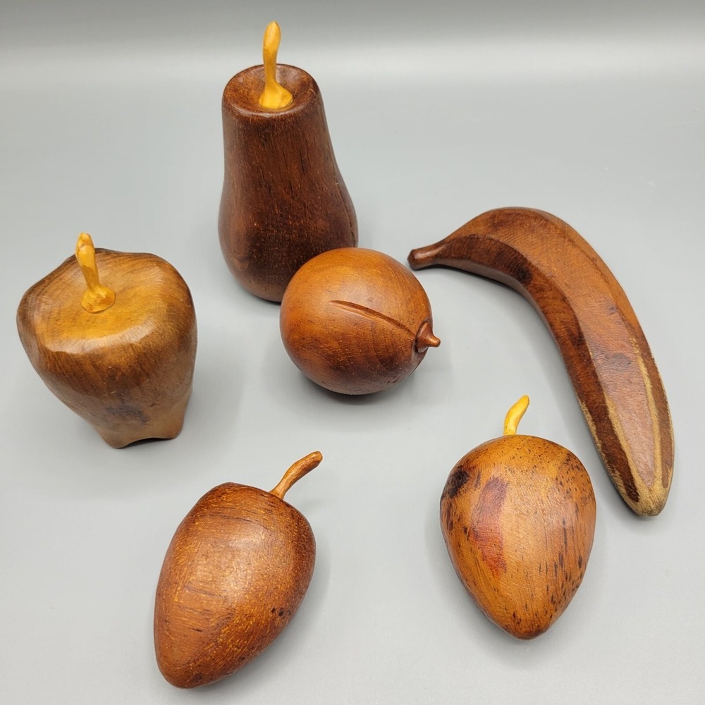 Vintage Handcrafted Wooden Fruit Decor Lot Of 6